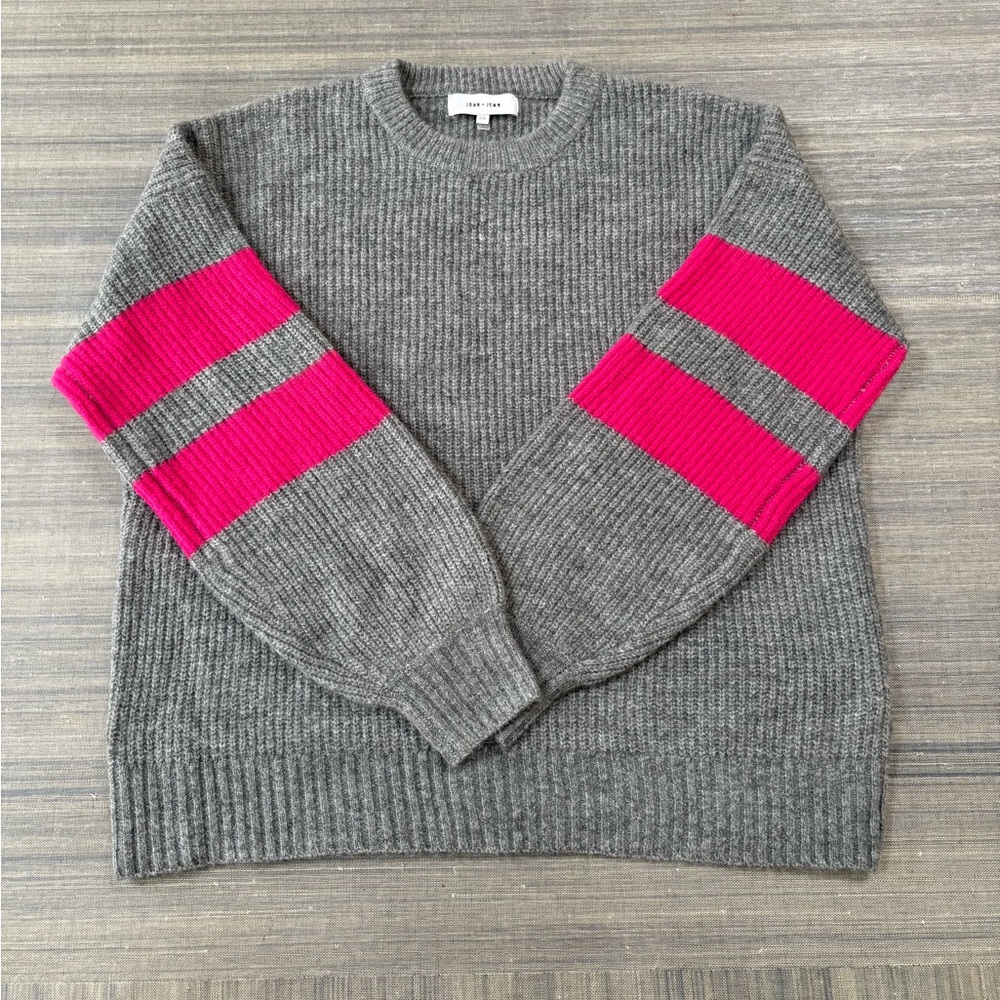 John & Jenn Grey Sweater with pink stripes